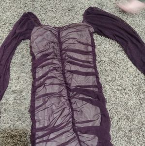 Nastygal ruched purple mesh mini dress